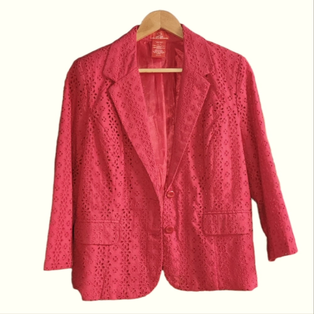 Oscar de la Renta Pink Cotton Eyelet Blazer